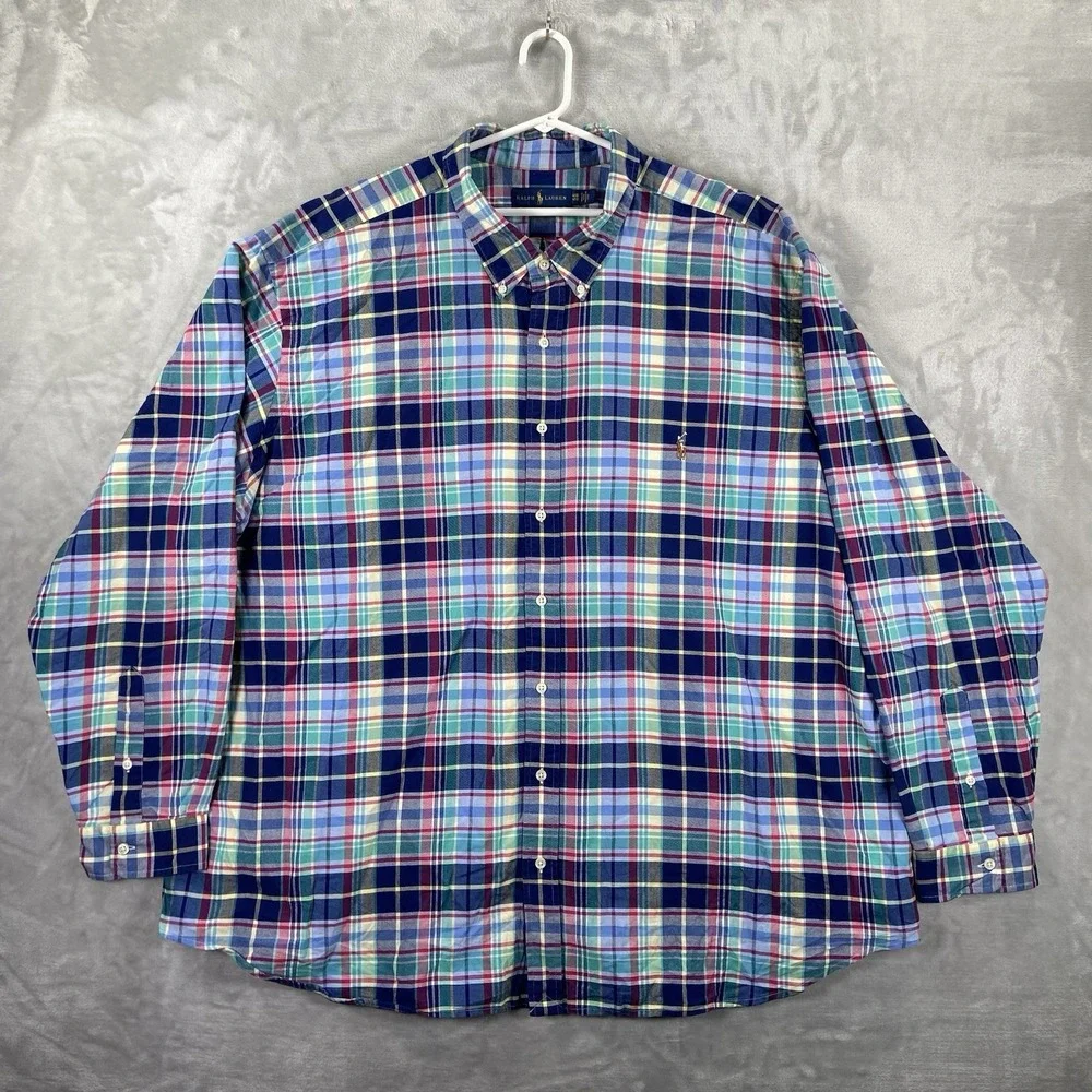 Ralph Lauren Shirt Mens 4XB Button Down Flesh Pony Plaid Oxford Big Tall Casual